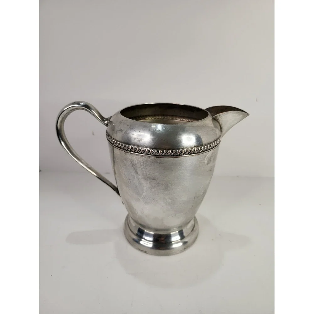 Vintage FB Rogers Silver Co Silver on Copper Pitcher 1807 Gadroon Trim 7in